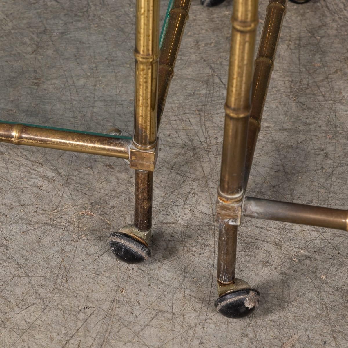 photo for sale 20thc French Set Of Three Brass Faux Bamboo Nesting Tables By Maison Jansen