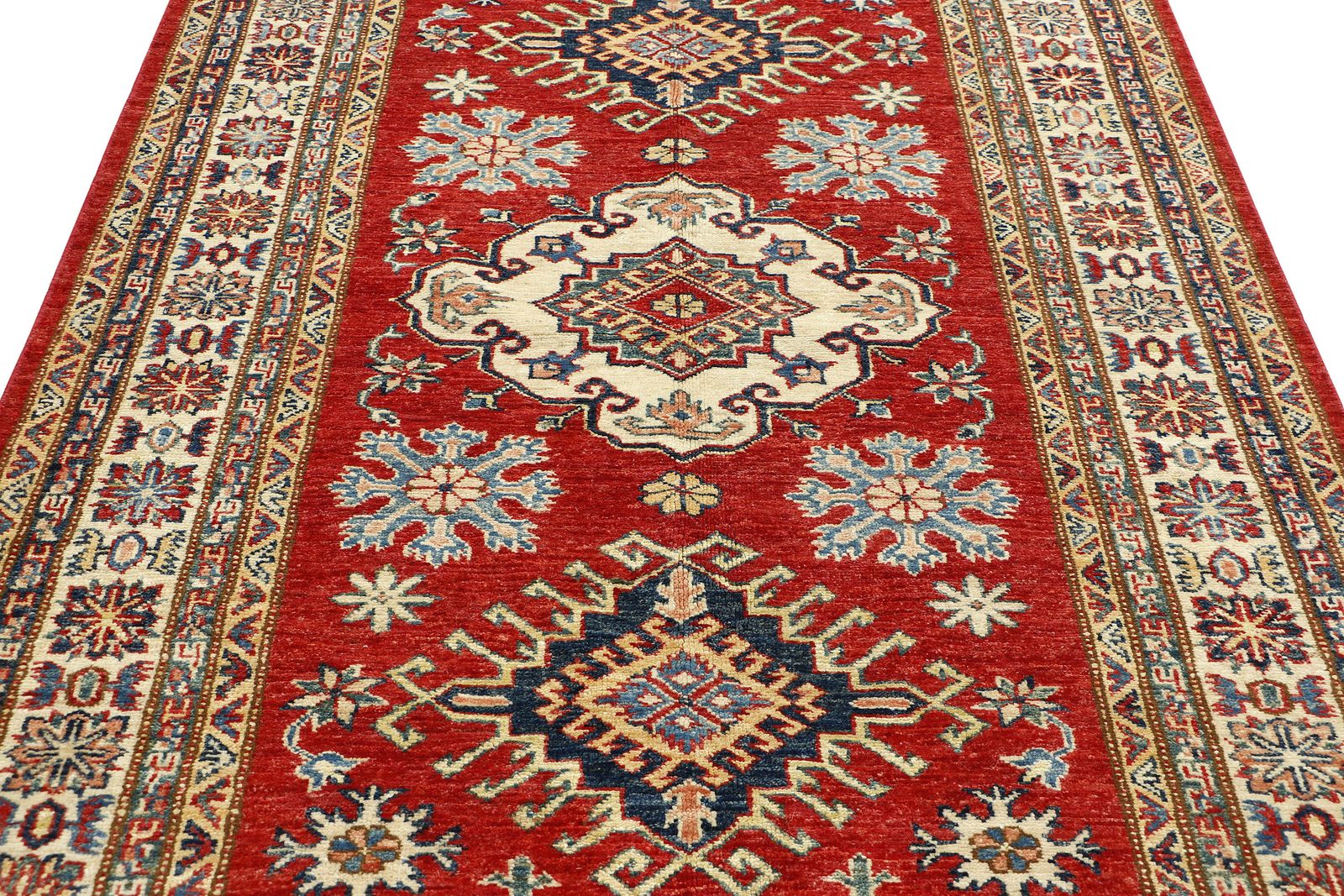 Super Kazak Hand Knotted Traditional Red Area Rug 114x180 Cm photo for sale