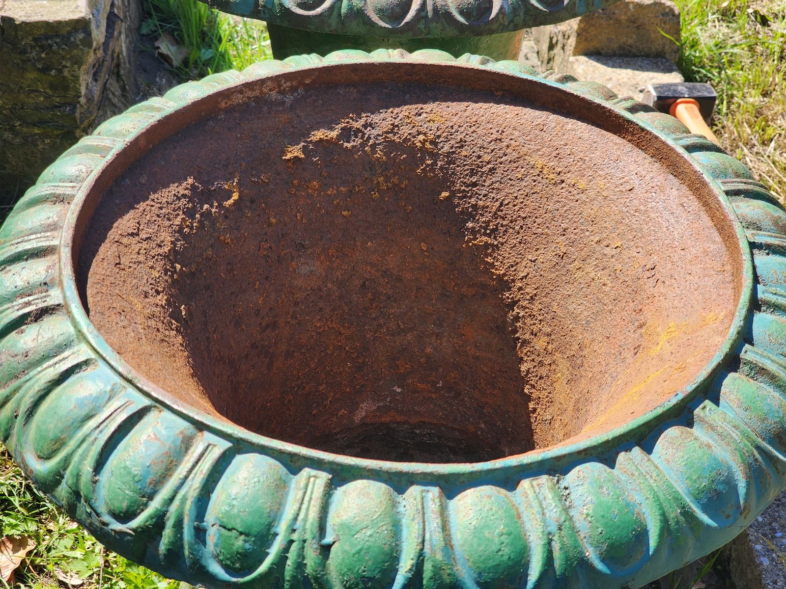 A Pair Of Heavy Antique Cast Iron Garden Urns, Planters photo buy