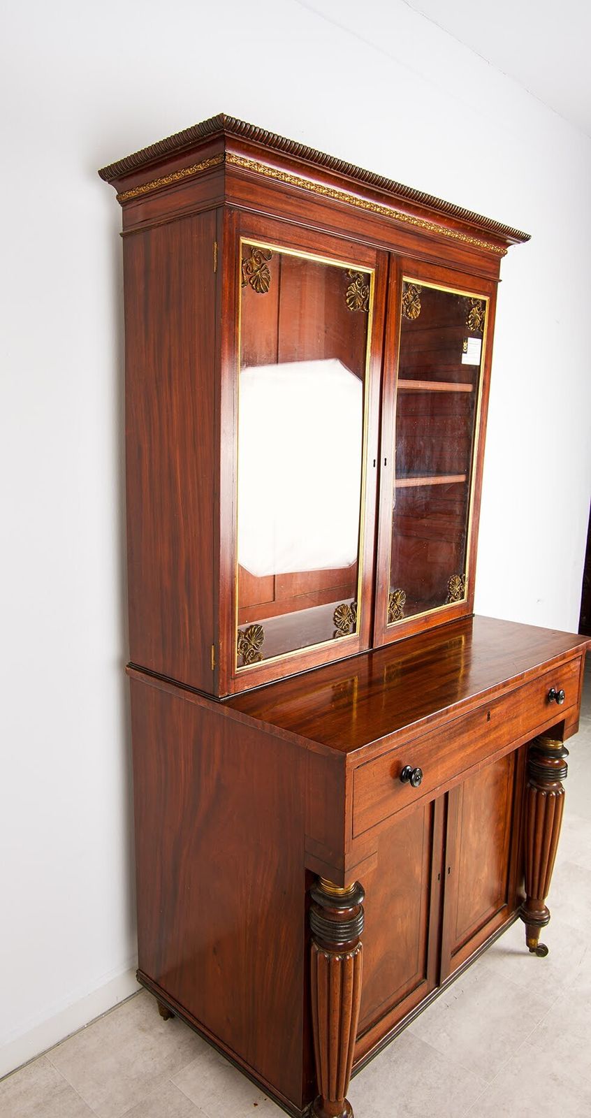Regency Mahogany Glazed Bookcase With Brass Anthemion Mounts & Ebonised Columns, C.1815 photo furniture