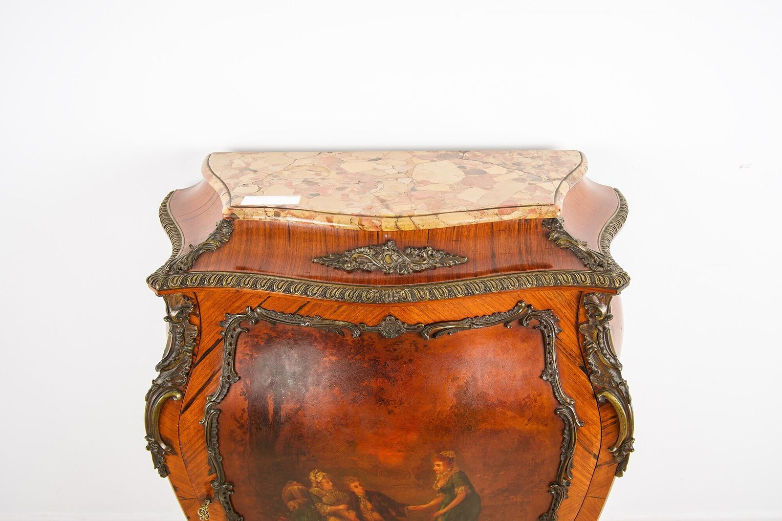 Antique French Kingwood Vernis Martin Commode With Bombé Form, Breche D'alep Marble Top & Ormolu Mounts, C.1880 photo Furniture