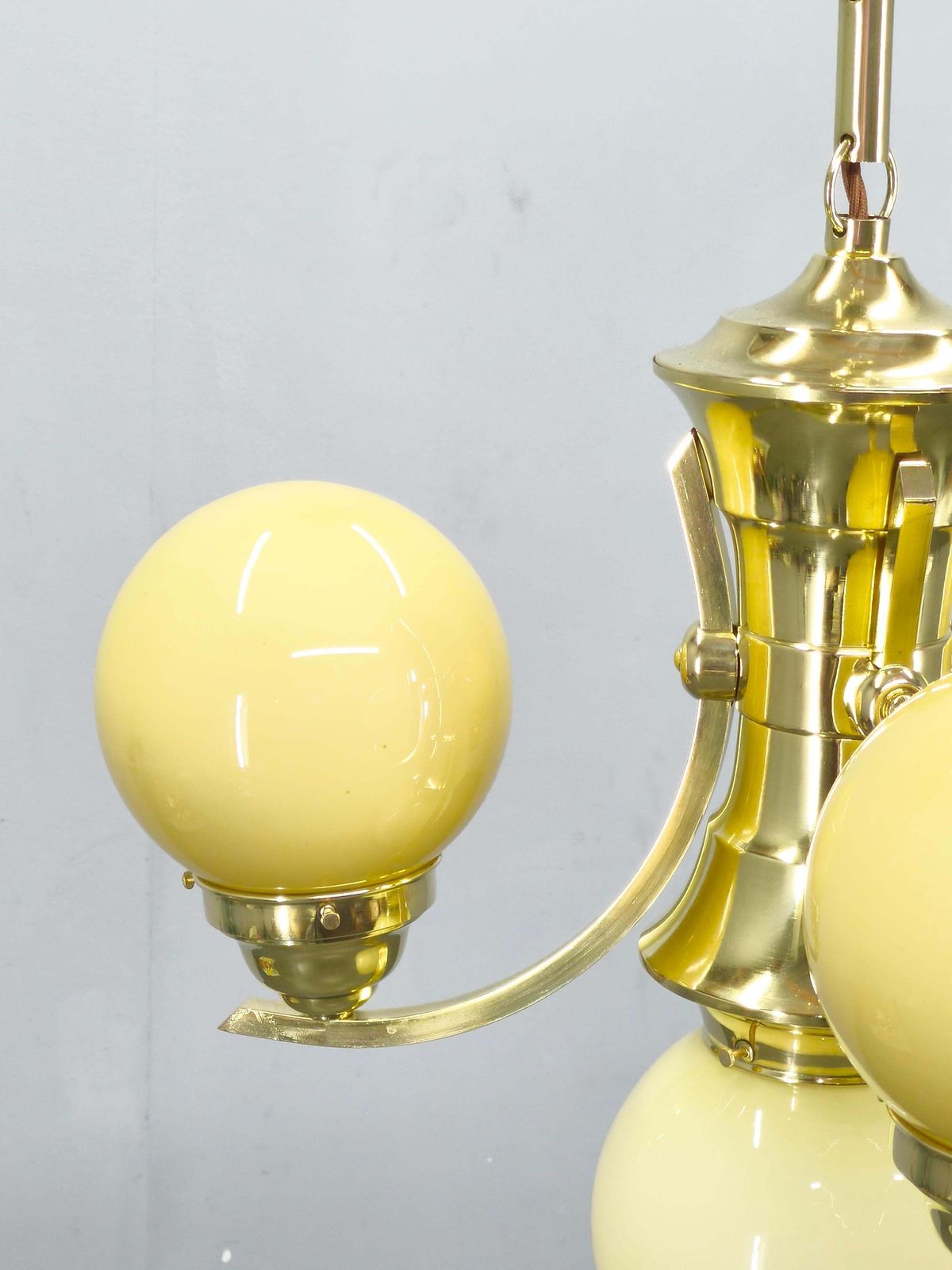 Art Deco Brass And Opaline Glass Chandelier, 1930s photo 1315.0