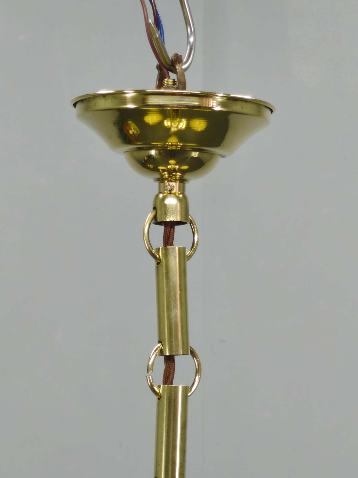 photo for sale Art Deco Brass And Opaline Glass Chandelier, 1930s
