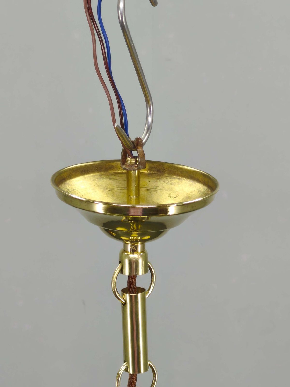 Lighting Art Deco Brass And Opaline Glass Chandelier, 1930s photo