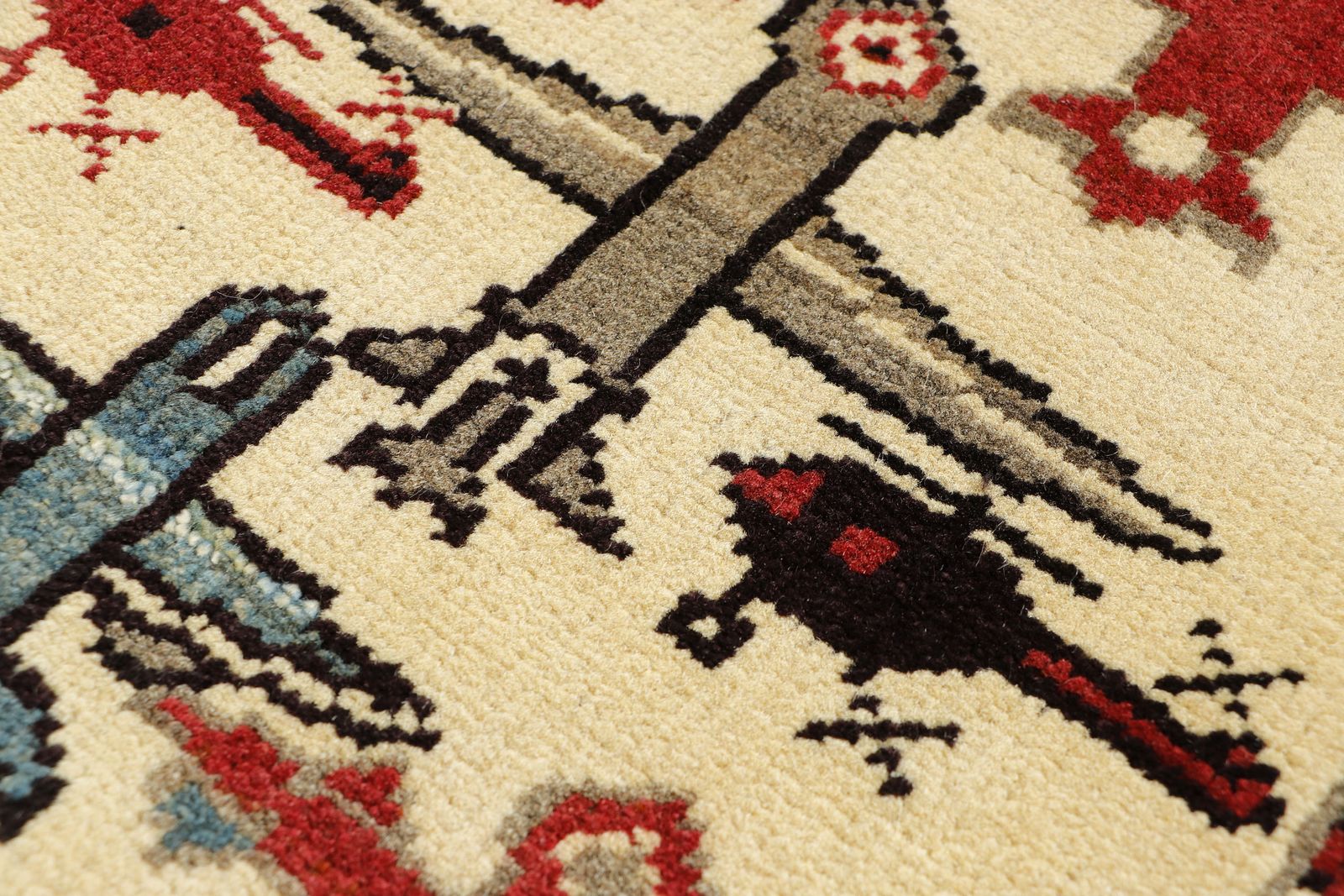 Afghan War Airplane Ivory Wool Handmade Rug photo Textiles