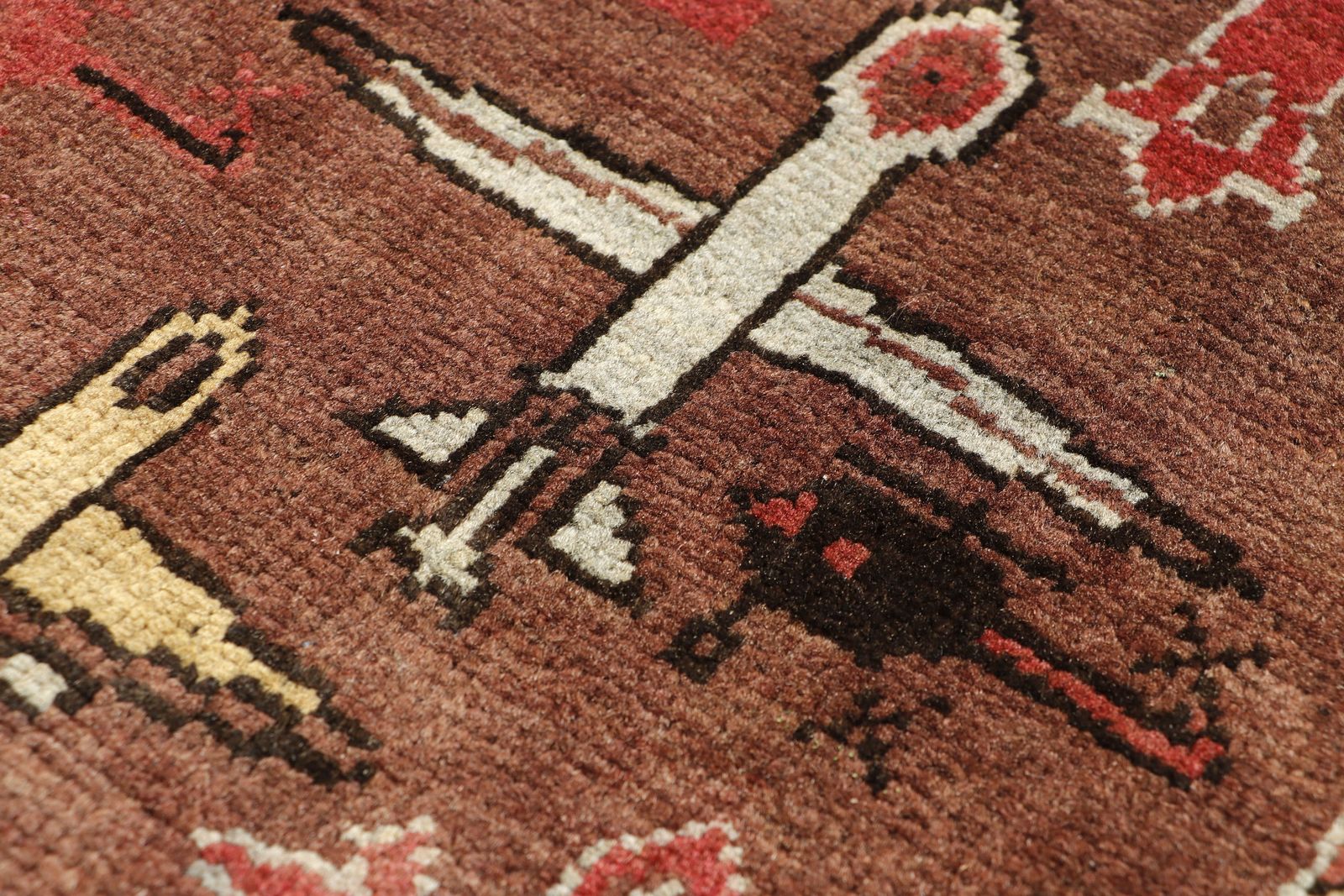 Brown Afghan War Hand Knotted Airplane Helicopter Small Rug photo Textiles