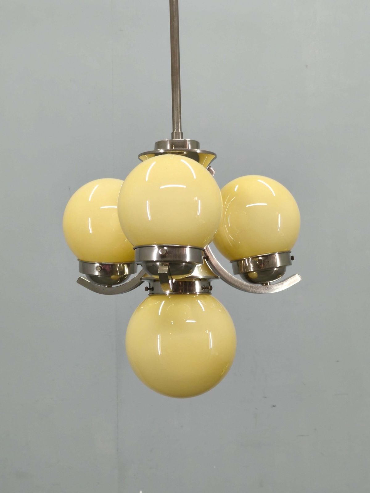 Art Deco Chrome And Opaline Glass Chandelier, 1930s photo Lighting