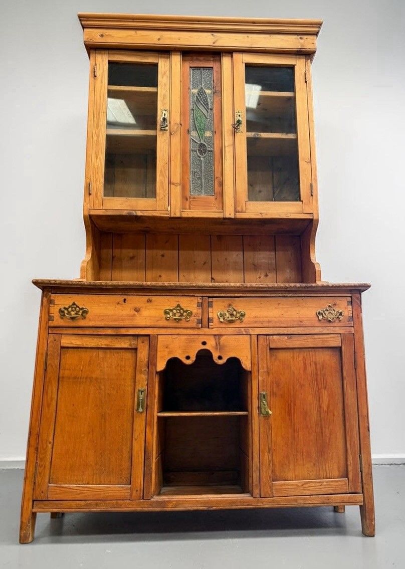 Antique Pitch Pine Welsh Dresser Kitchen Hutch Art Nouveau C1890 Stunning photo vinterior