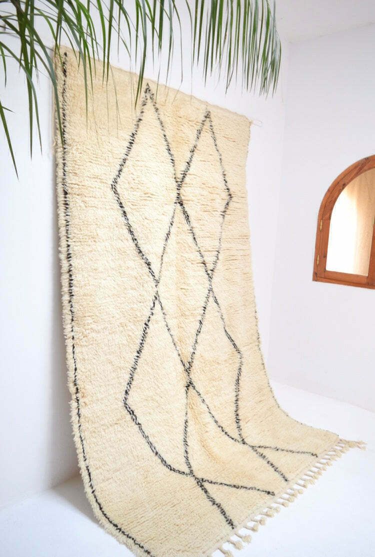 Vintage Moroccan Beni Ourain Rug Plush Wool Hand Knotted Over Sized Lozenge Berber Carpet Eames Le Corbusier photo for sale