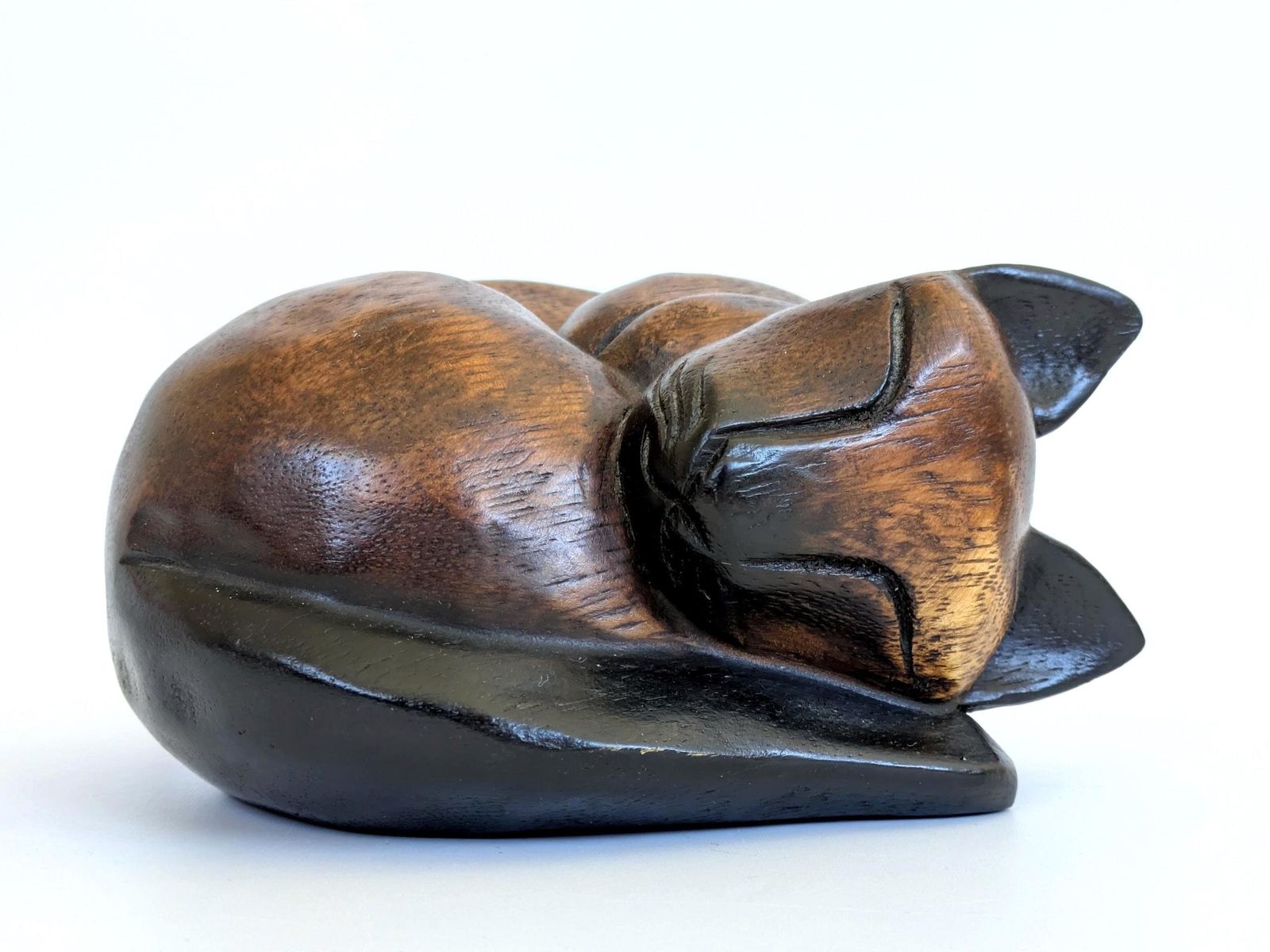 Midcentury Teak Sleeping Siamese Cat Figurine Bookend Paperweight, Scandinavian Wood Decor photo furniture