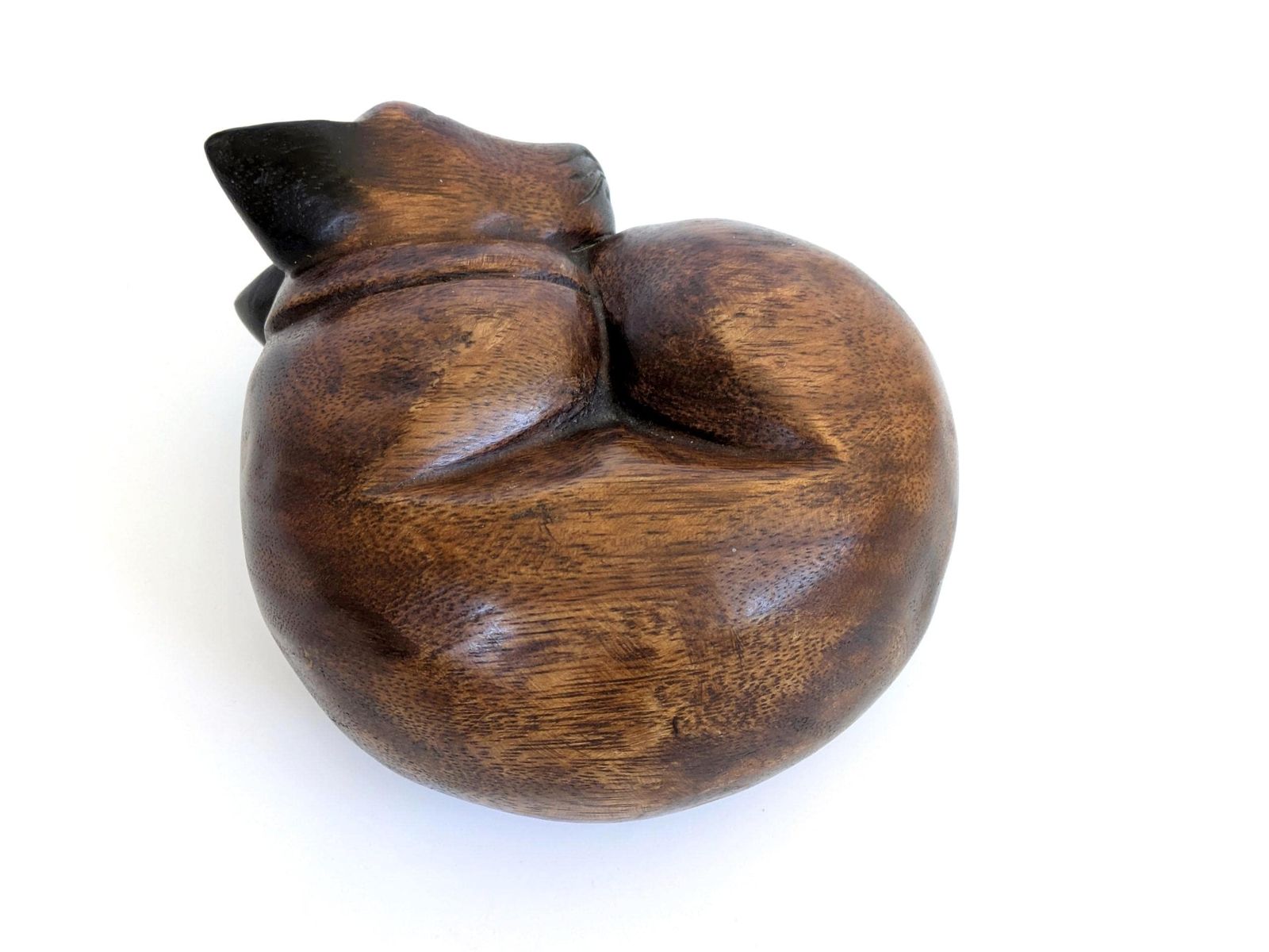 Midcentury Teak Sleeping Siamese Cat Figurine Bookend Paperweight, Scandinavian Wood Decor photo vintage