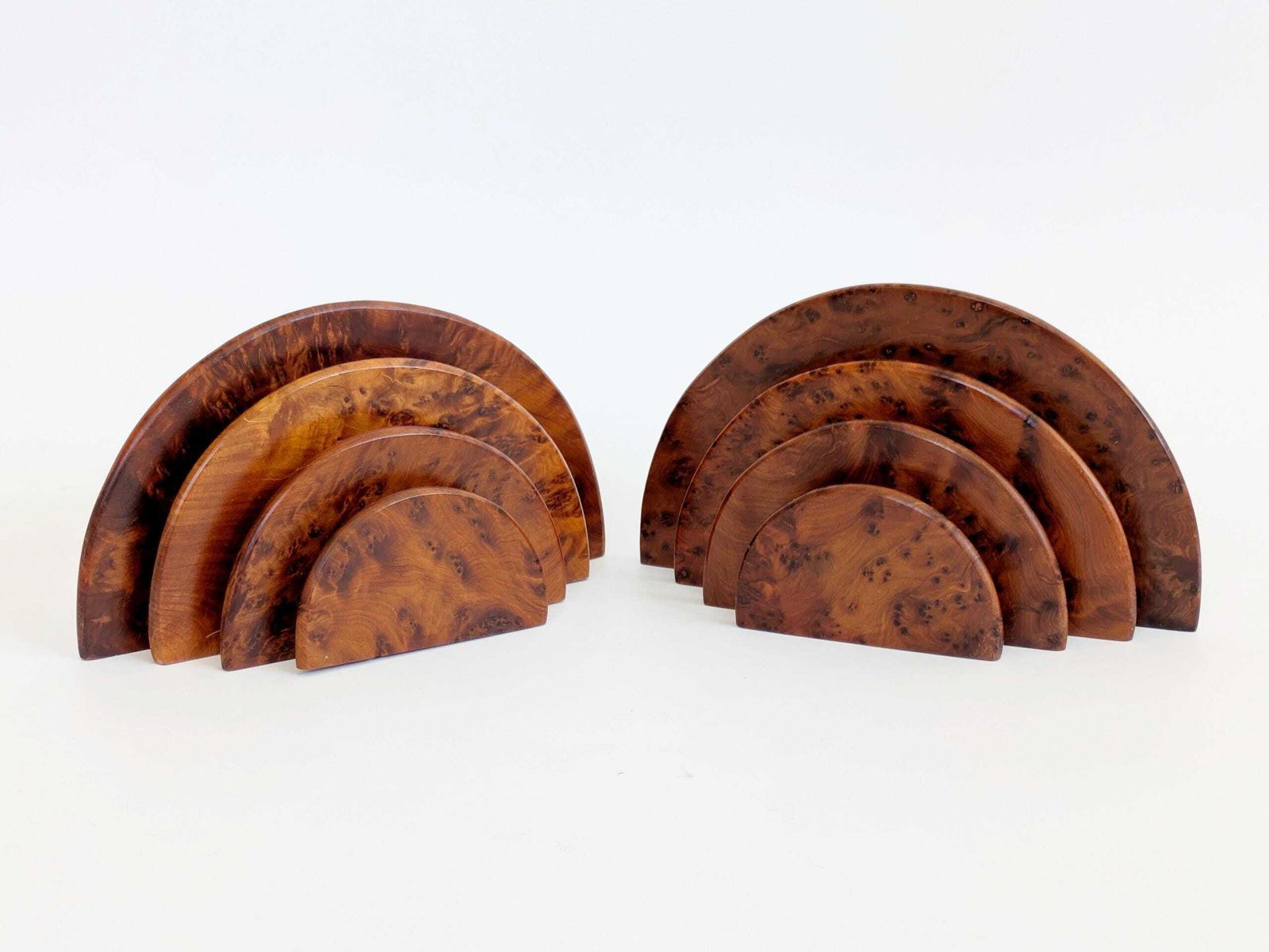 Pair Art Deco Burl Wood Letter Holder Bookends Midcentury Desk Organizer Set photo Home Decor