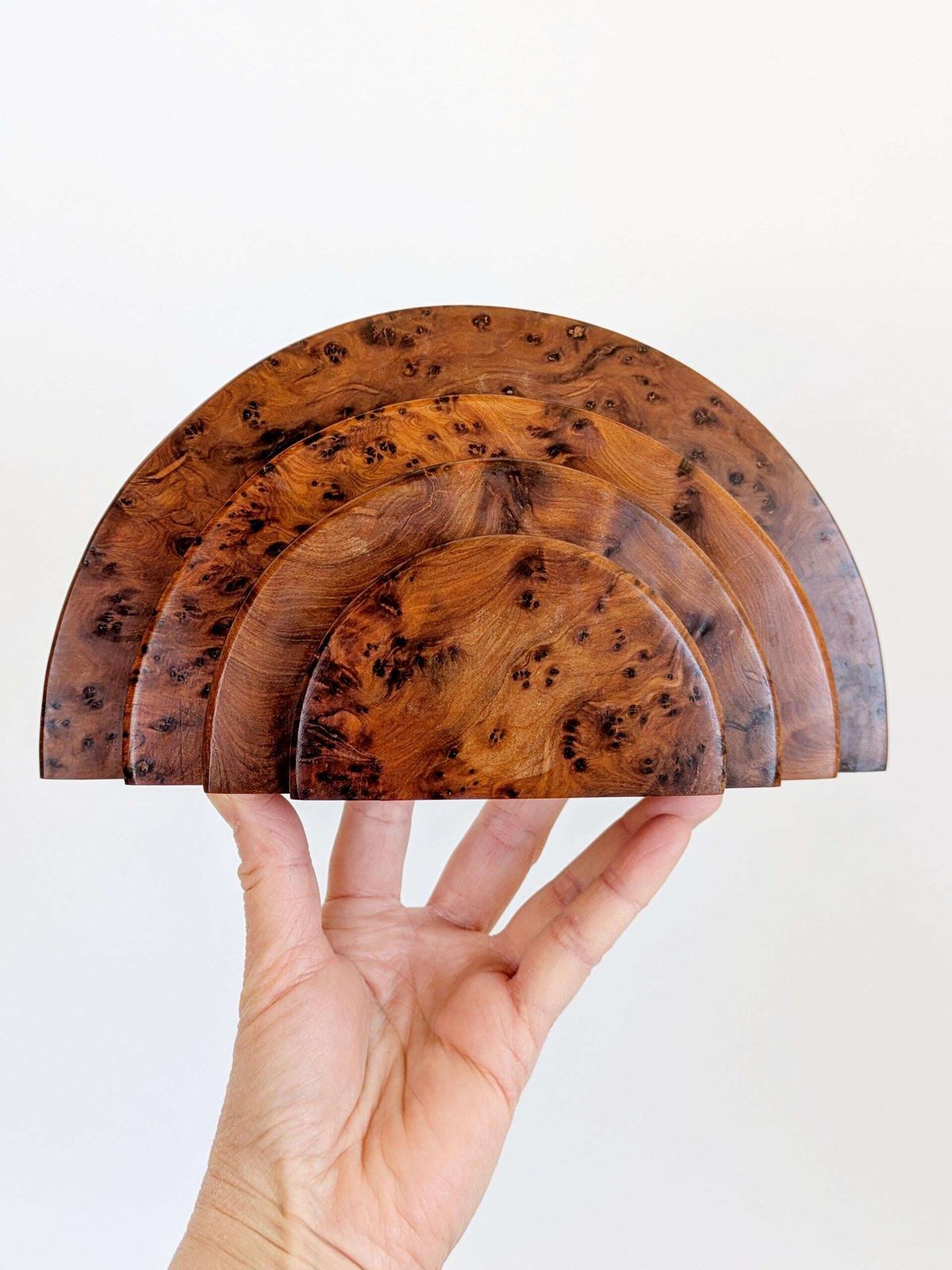 192.0 Pair Art Deco Burl Wood Letter Holder Bookends Midcentury Desk Organizer Set photo