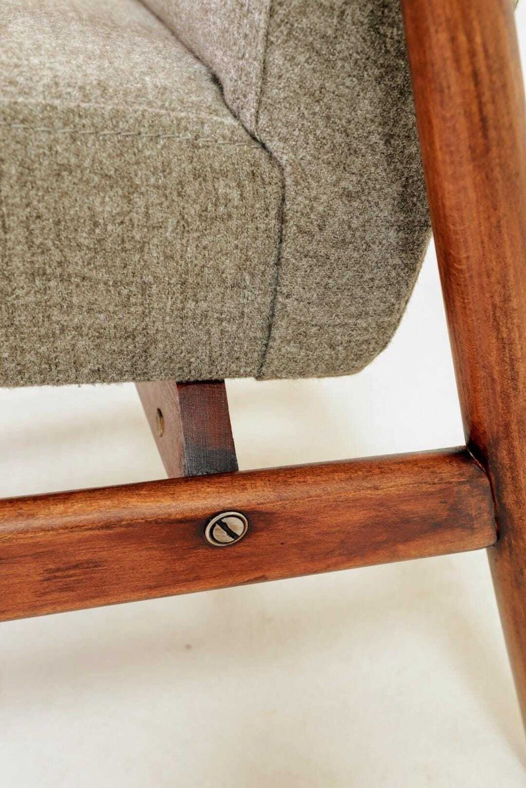 photo buy Scandinavian Lounge Chair Grey Soft Upholstery| Refurbished Vintage Armchair