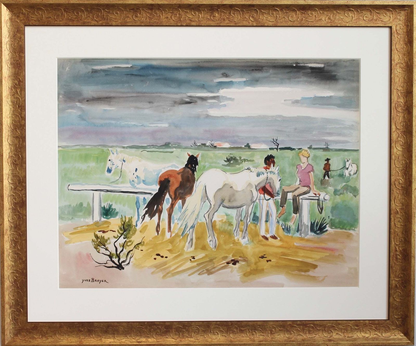 'Gardians With Horses In The Camargue' By Yves Brayer (Circa 1950s)