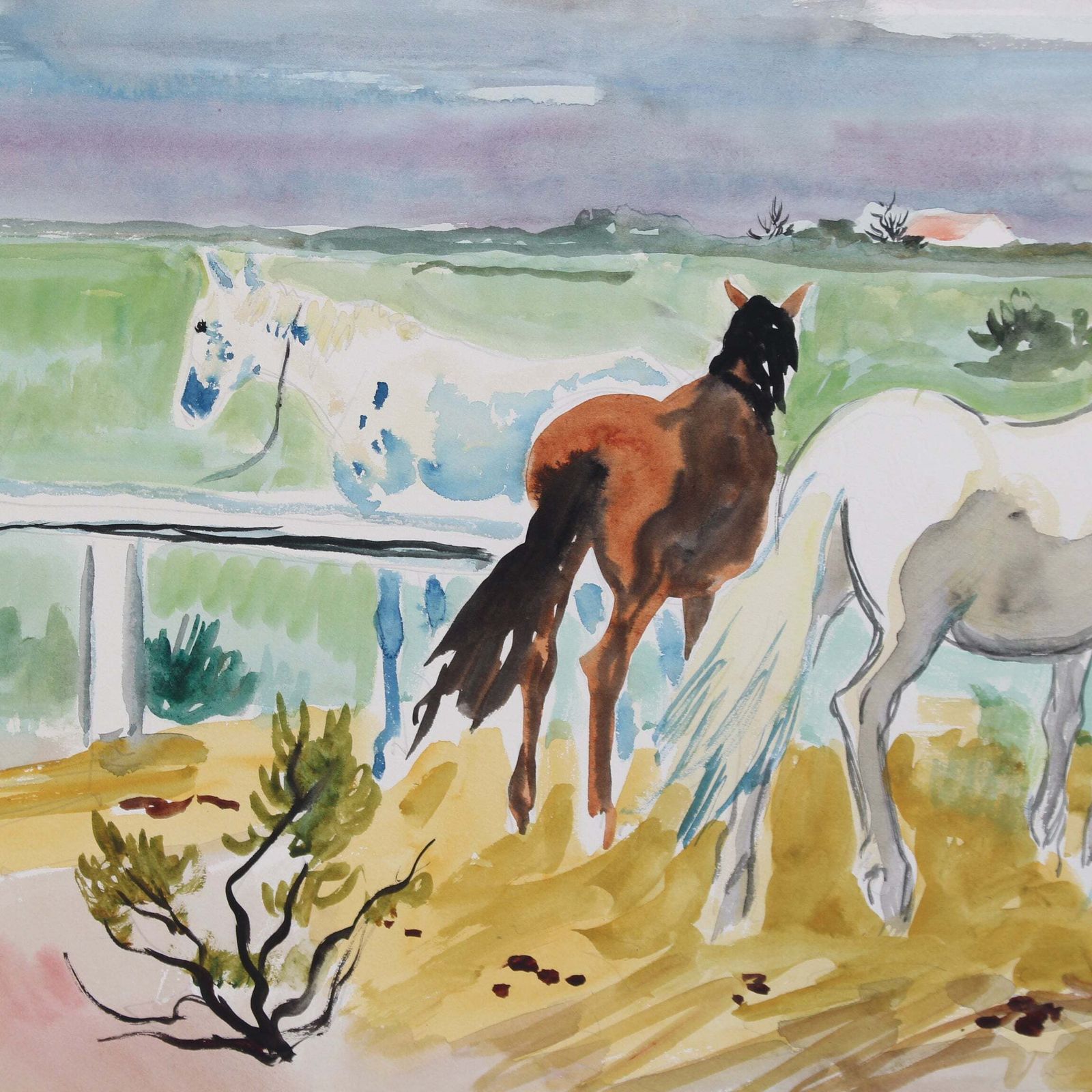photo vinterior 'Gardians With Horses In The Camargue' By Yves Brayer (Circa 1950s)