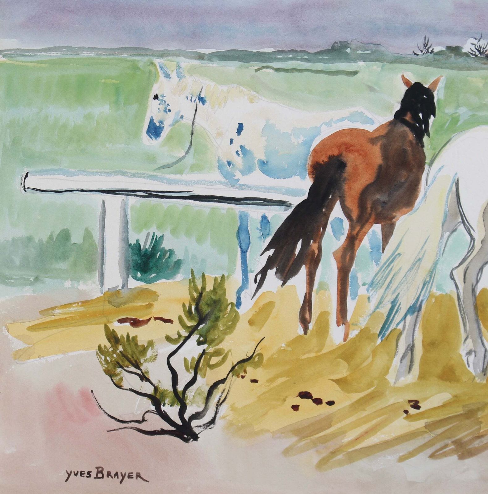 photo buy 'Gardians With Horses In The Camargue' By Yves Brayer (Circa 1950s)