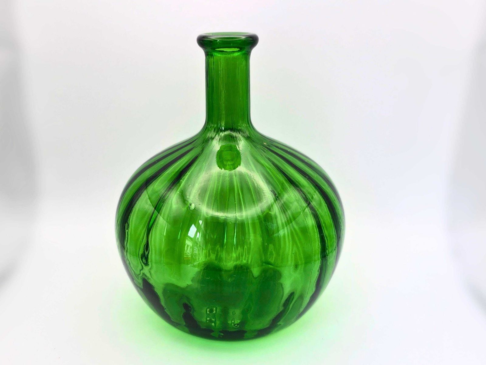 Vintage Green Glass Onion Genie Bottle   Italian Empoli With Vertical Lines photo 55.0