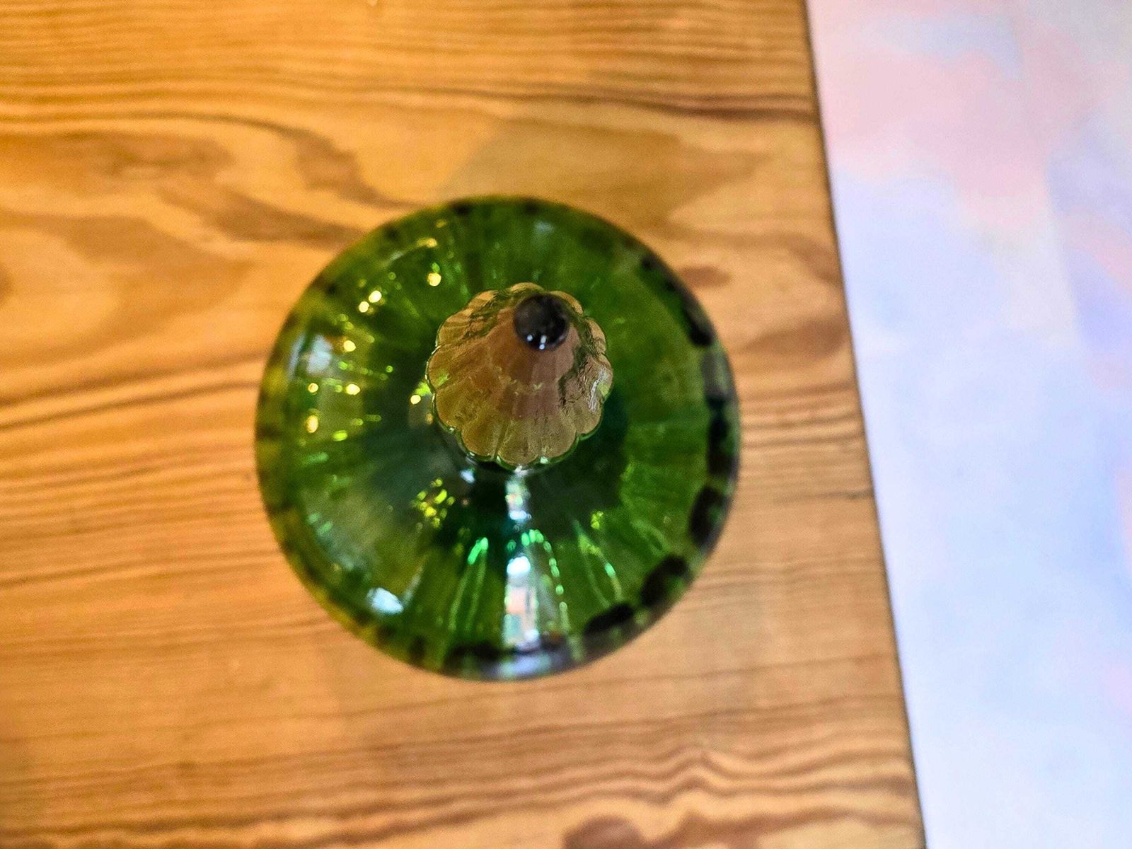 photo for sale Vintage Green Glass Onion Genie Bottle   Italian Empoli With Vertical Lines