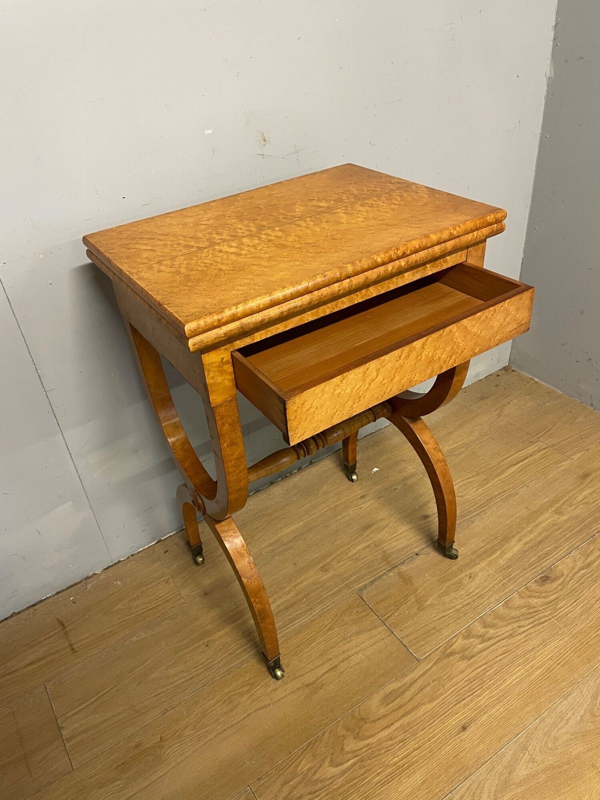 C19th Biedermeier Birds Eye Maple Card Table photo for sale