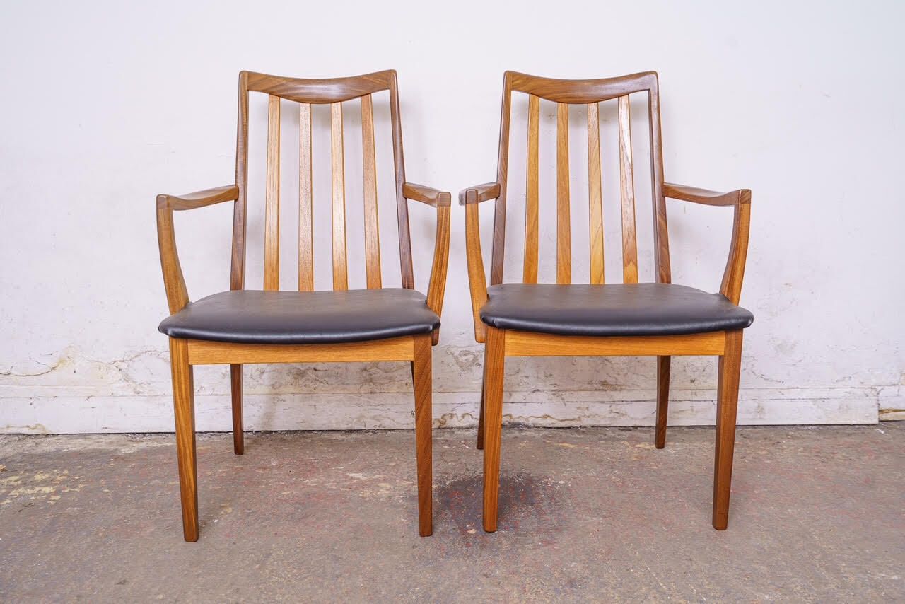 2 G Plan Mid Century Teak Carver Dining Chairs, Newly Upholstered
