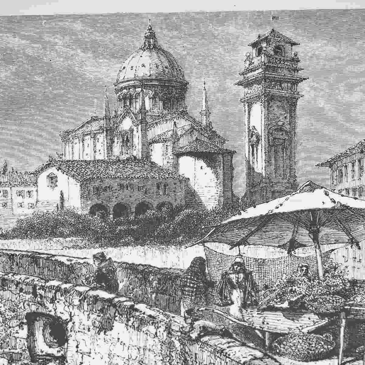 Historic Engraving With Elegant Frame Of Ponte Della Pietra, Verona photo Art