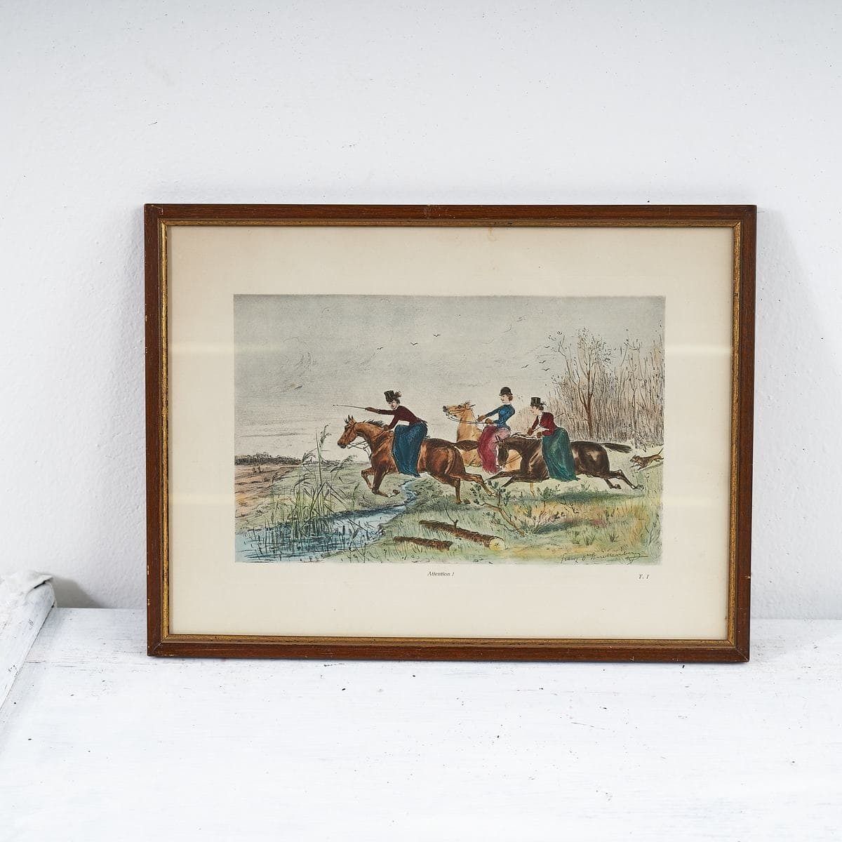 Antique Print Of Hunting On Horseback