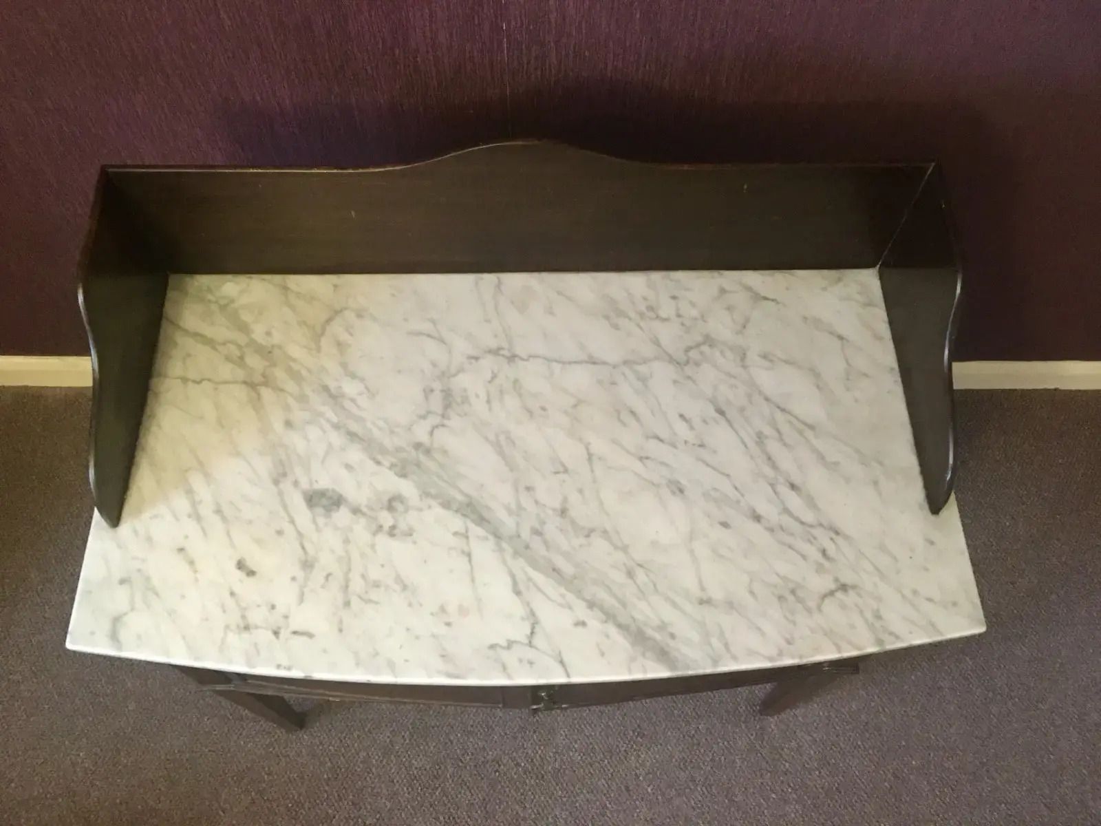 Antique Edwardian Mahogany Vanity/Washstand/Cabinet W Carrara Marble Top photo for sale