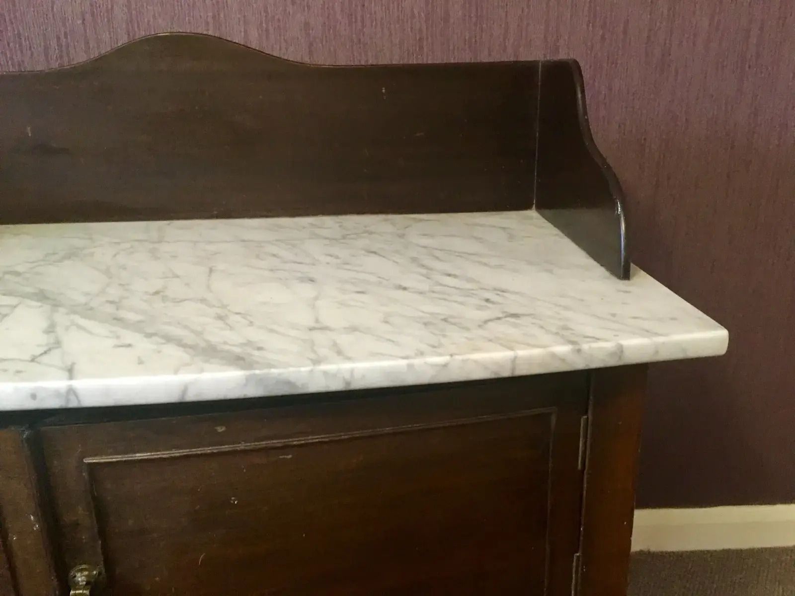 Antique Edwardian Mahogany Vanity/Washstand/Cabinet W Carrara Marble Top photo 299.0