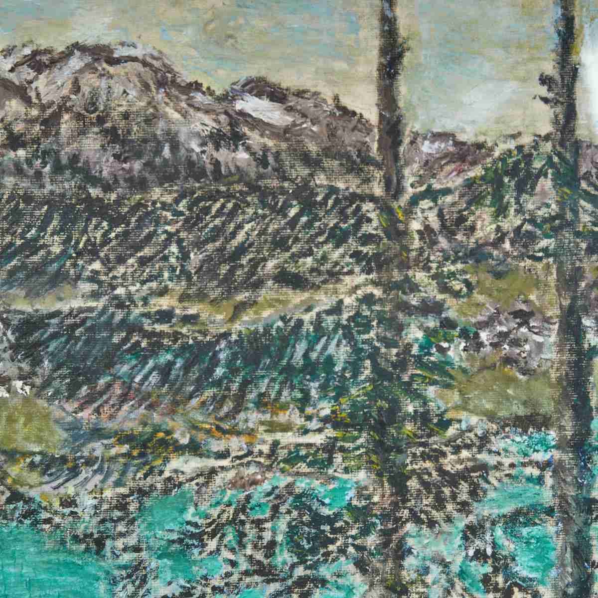 Oil On Panel Watercolor Landscape With Mountains By Sciacovelli Gabriella photo furniture