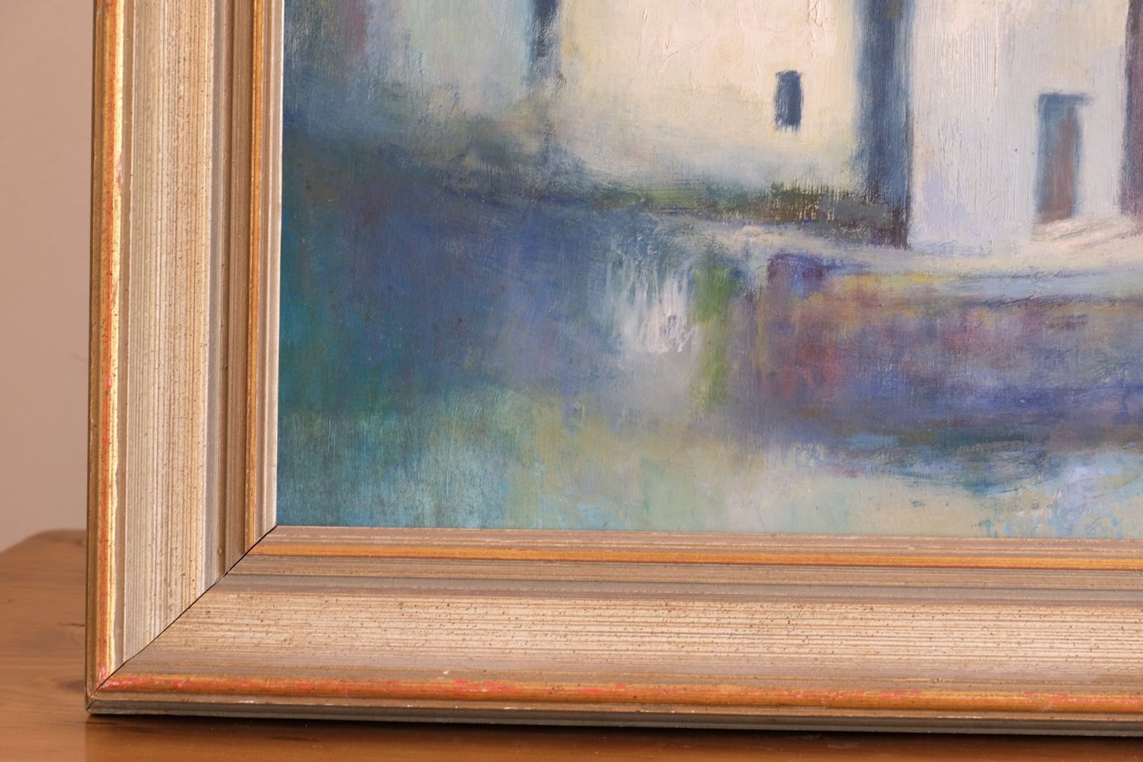 photo furniture Colourful Pastel Harbour Scene – Mid 20th Century Expressive Coastal Painting