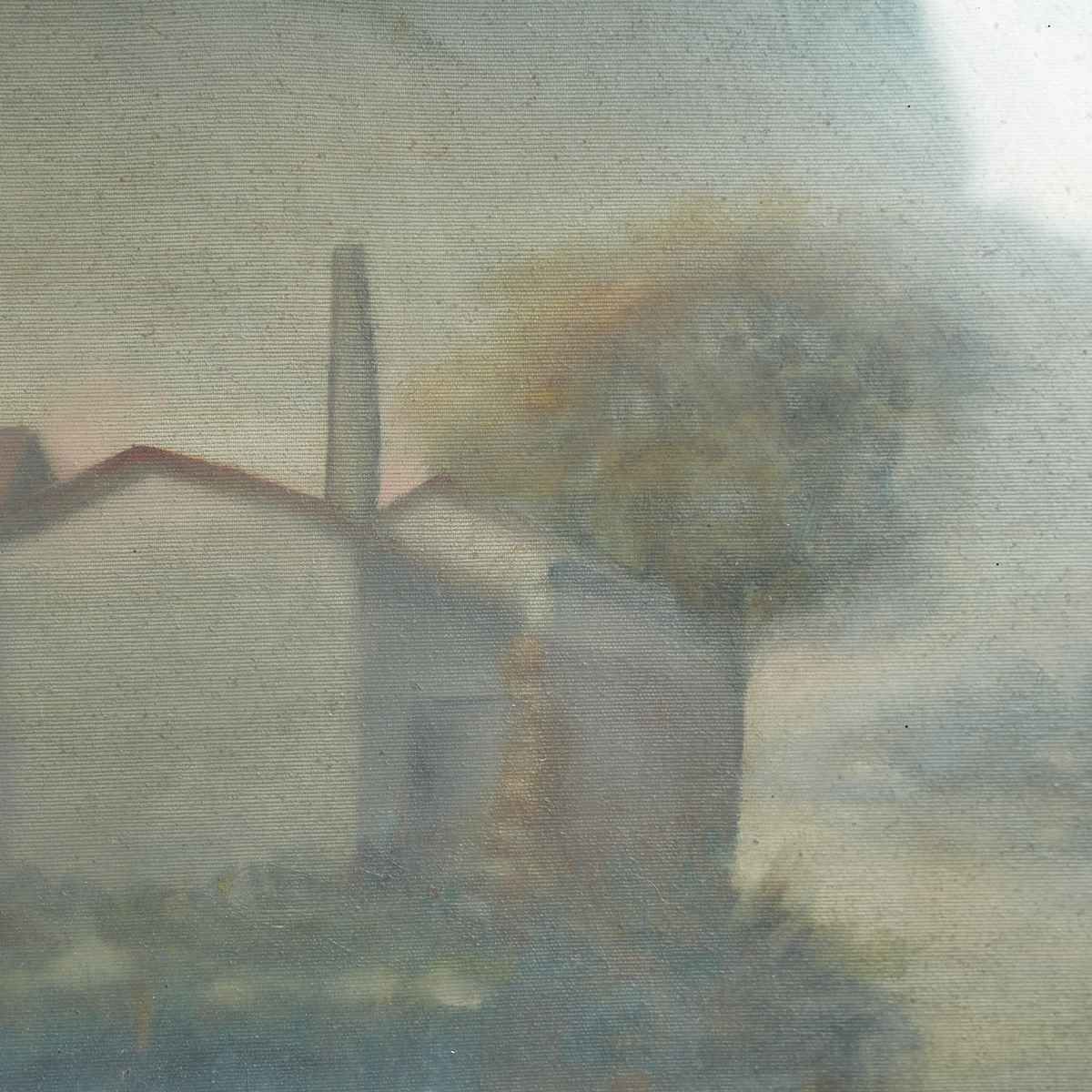 Oil On Canvas Golden Frame Beauty Of A Serene Landscape By A. Bratti photo for sale