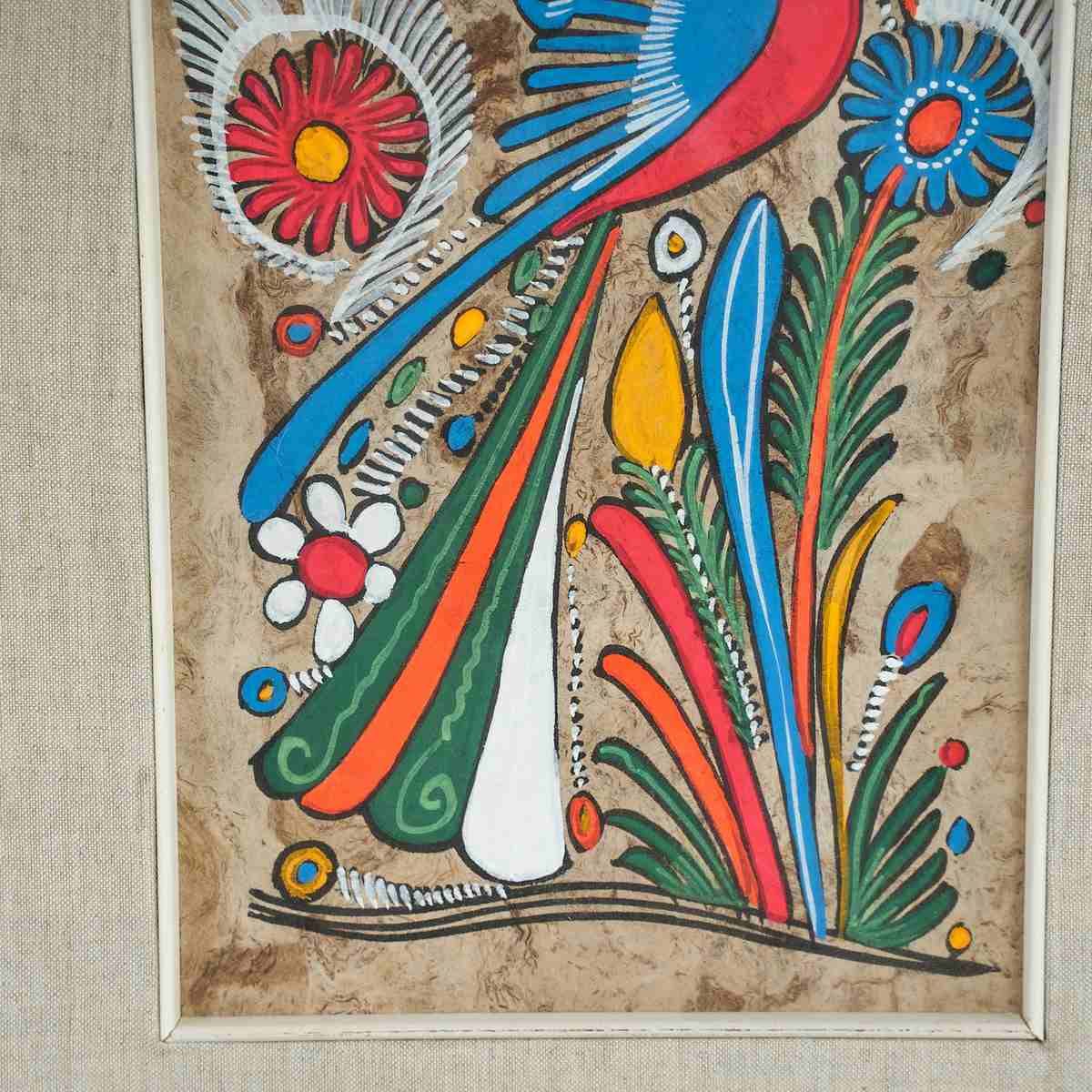 Painting With Birds On Cork, Mexico, 1970s photo for sale