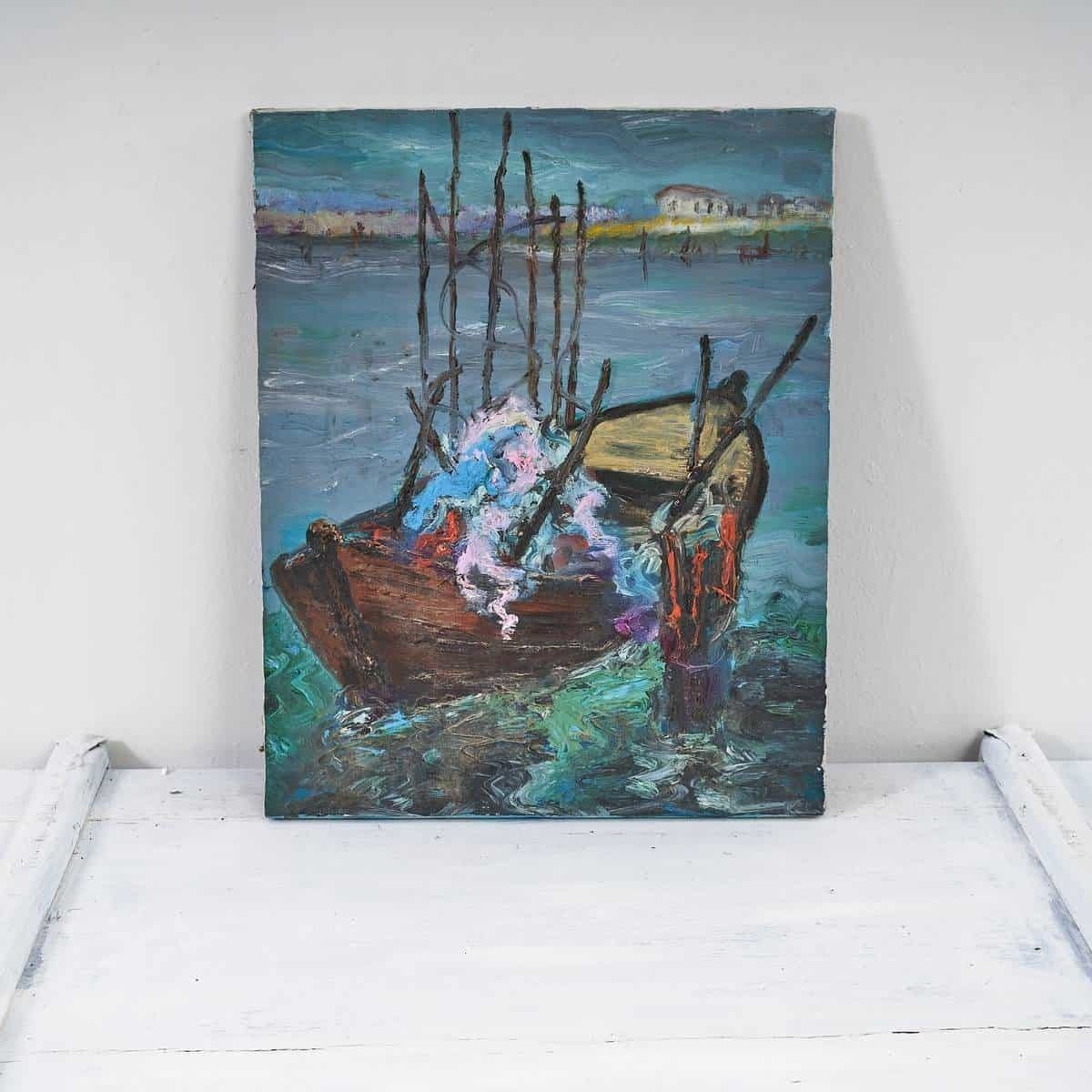 Oil On Canvas Marine Impressionist Style By Giovanni Lovetti, Painter Born In Ferrara photo furniture