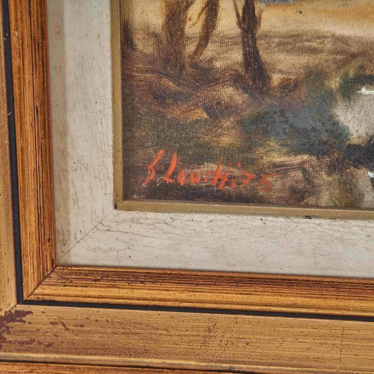 Oil On Canvas Vintage Fresco With Rural Landscape By Giovanni Lovetti photo furniture