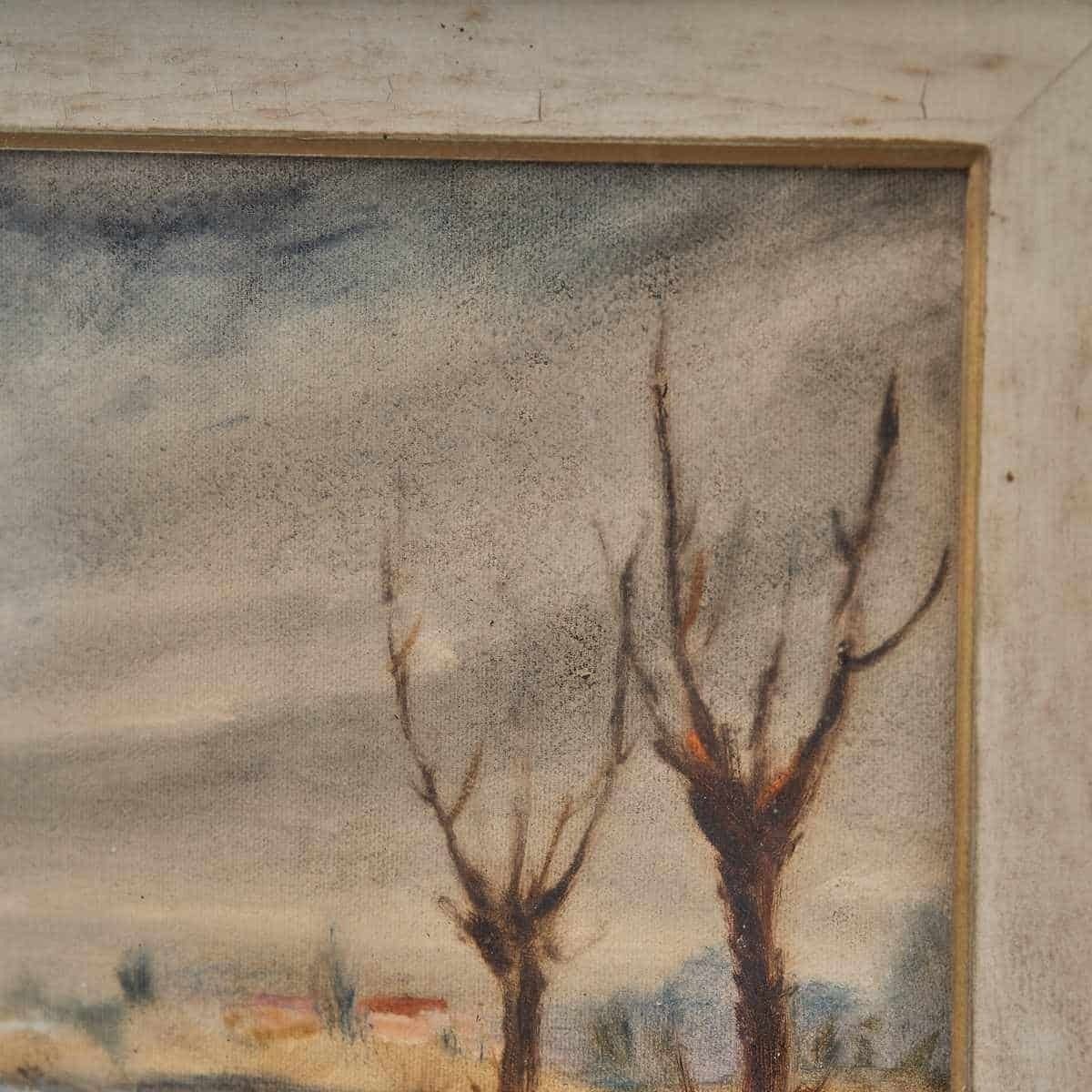 Oil On Canvas Vintage Fresco With Rural Landscape By Giovanni Lovetti photo for sale