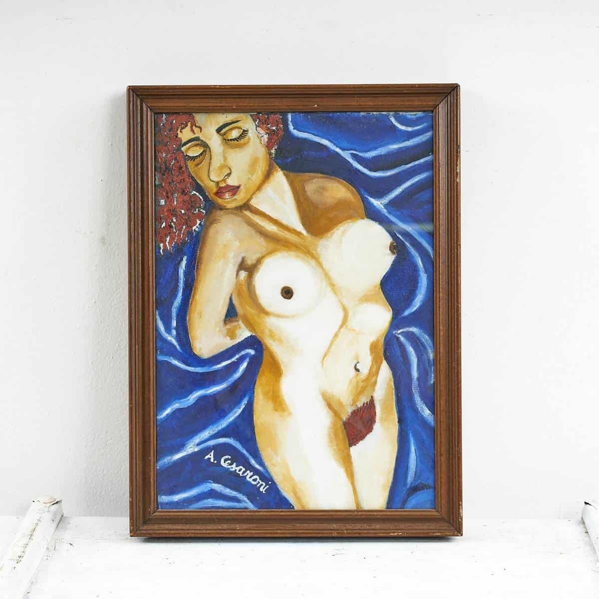 Oil On Canvas Female Figure Of A Nude Woman A. Cesaroni