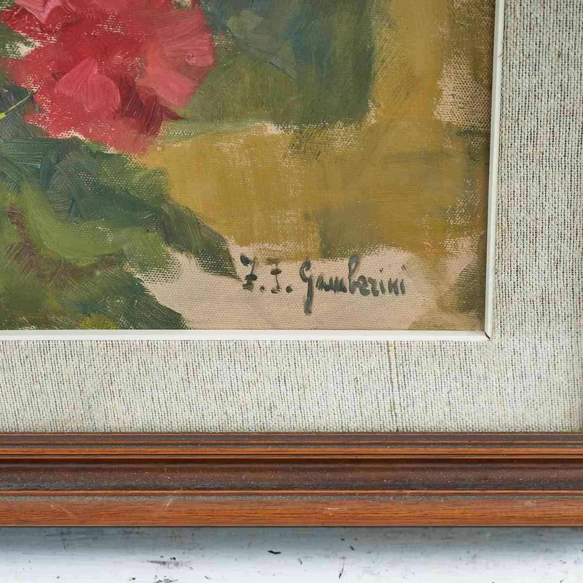 Oil On Panel With Flowers Signed F. Gamberini, 1950s 60s photo furniture