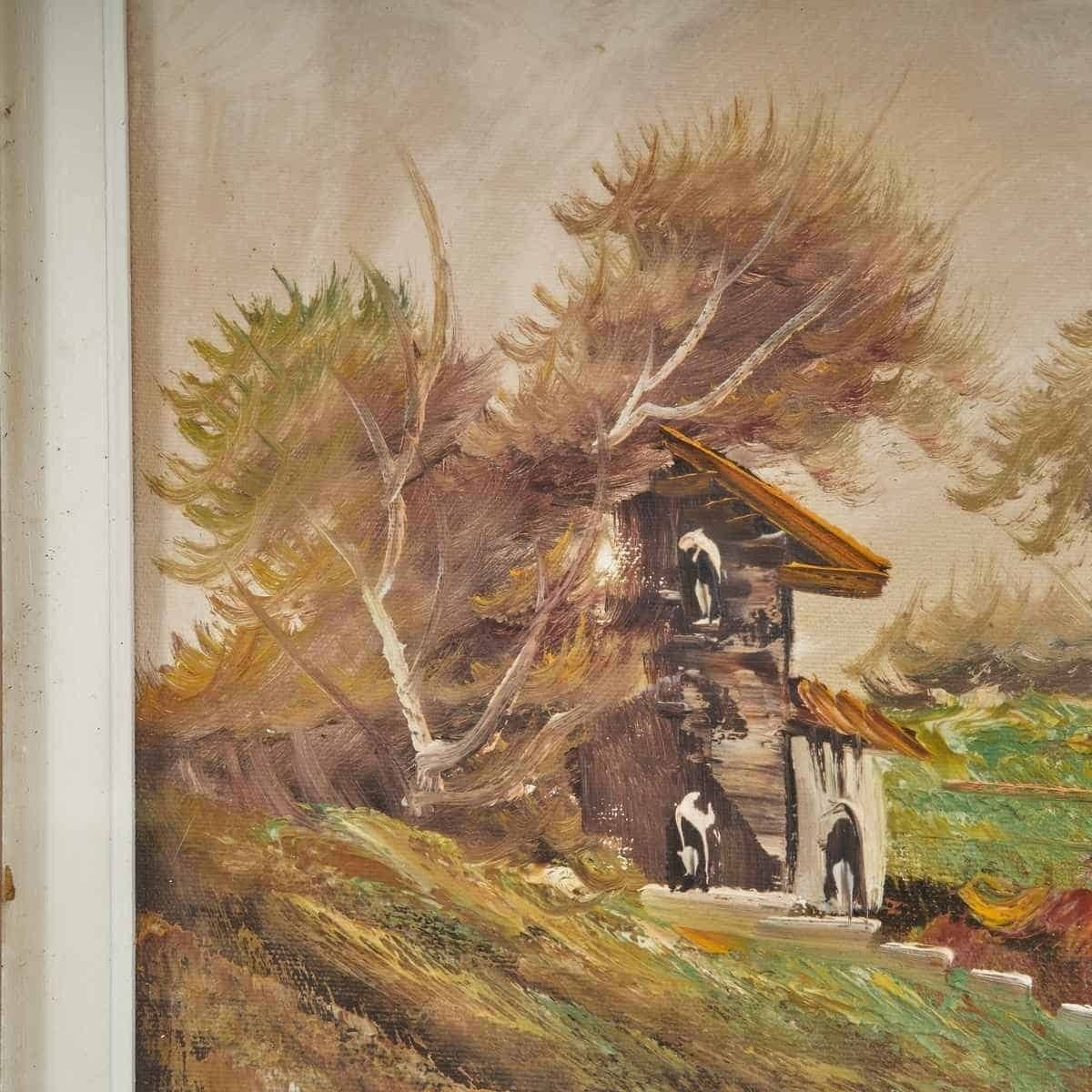 Oil On Canvas Elegant Vintage Landscape Painting, 1970s photo for sale