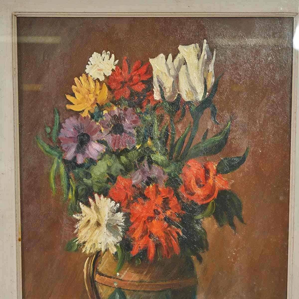 Oil On Floral Panel With Golden Frame By A. Micheli, 1950s photo furniture