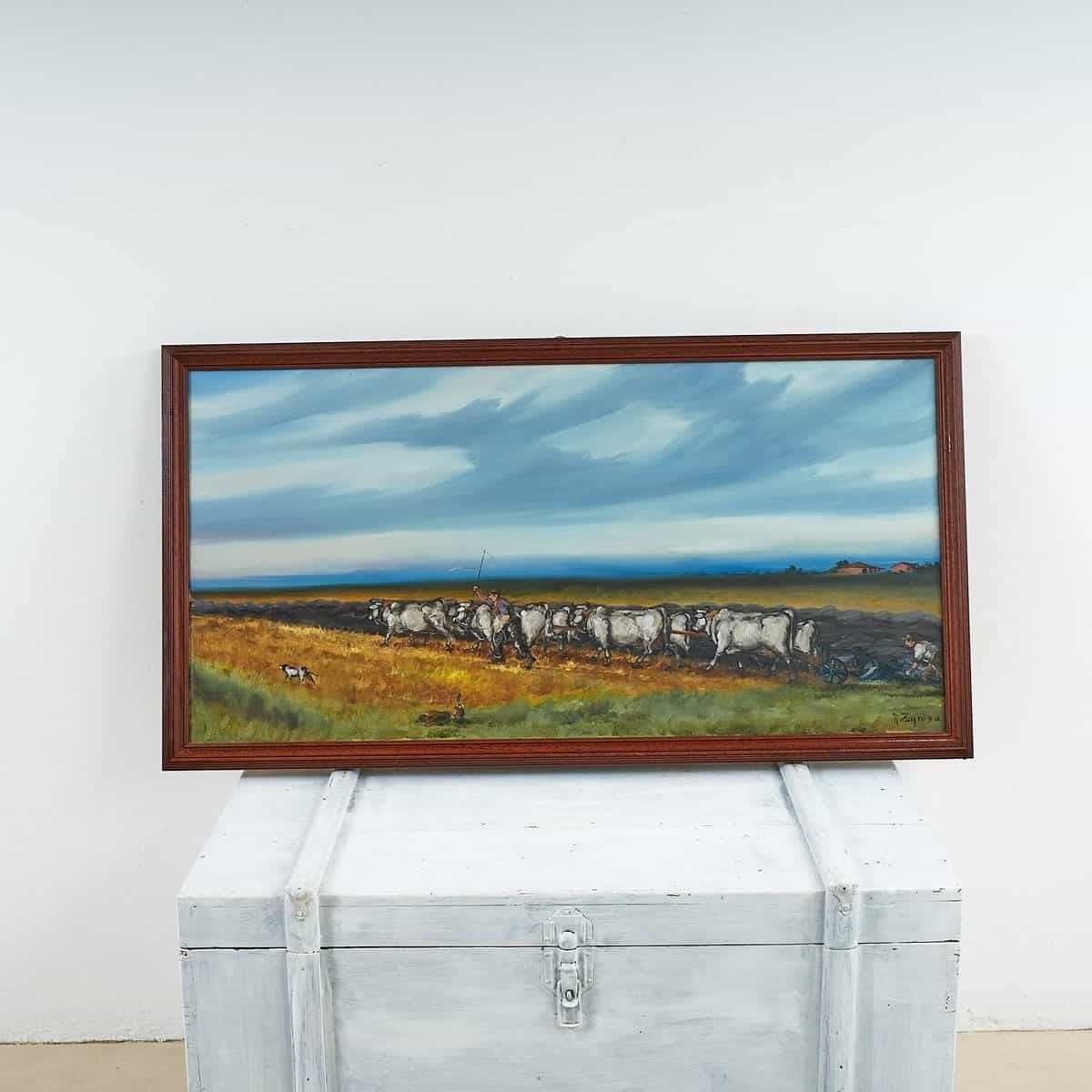 Rural Landscape Painting On Canvas By Nino Zagni, 1990s