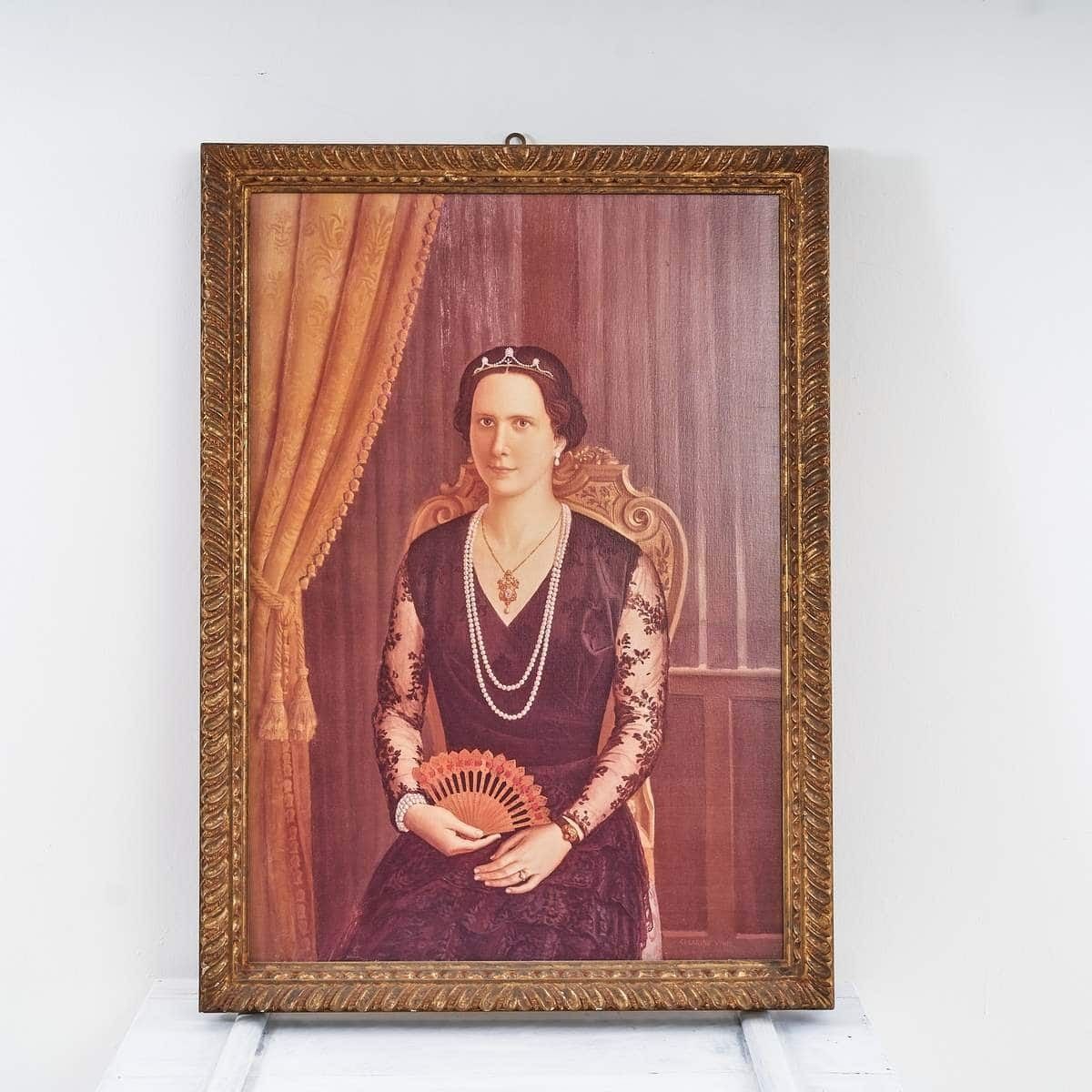 Elegant Vintage Canvas Reproduction With Gold Frame, 1980s