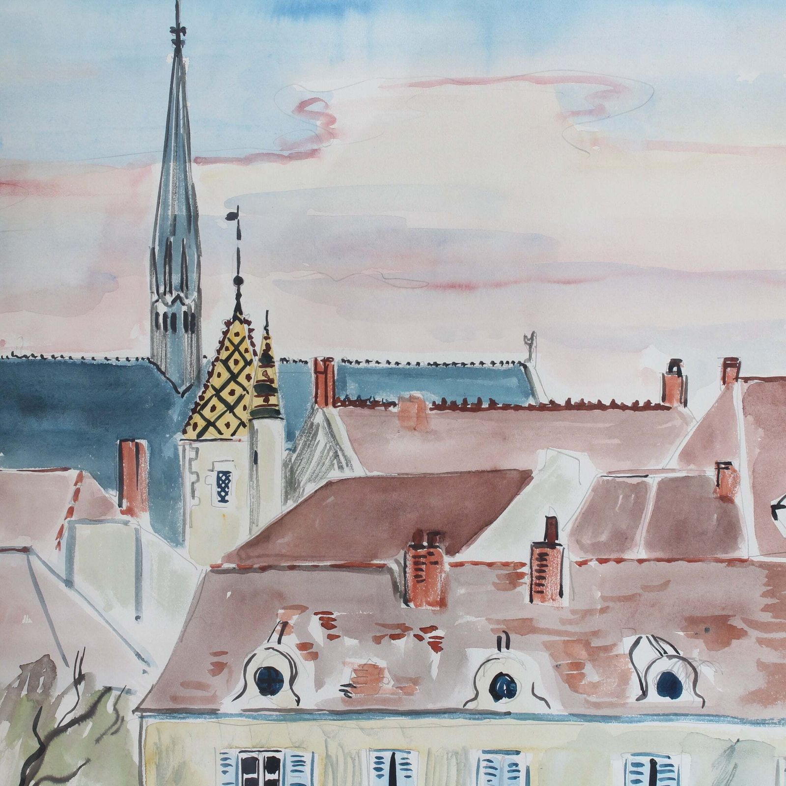 'A Street In Beaune' By Yves Brayer (1961) photo 3000.0