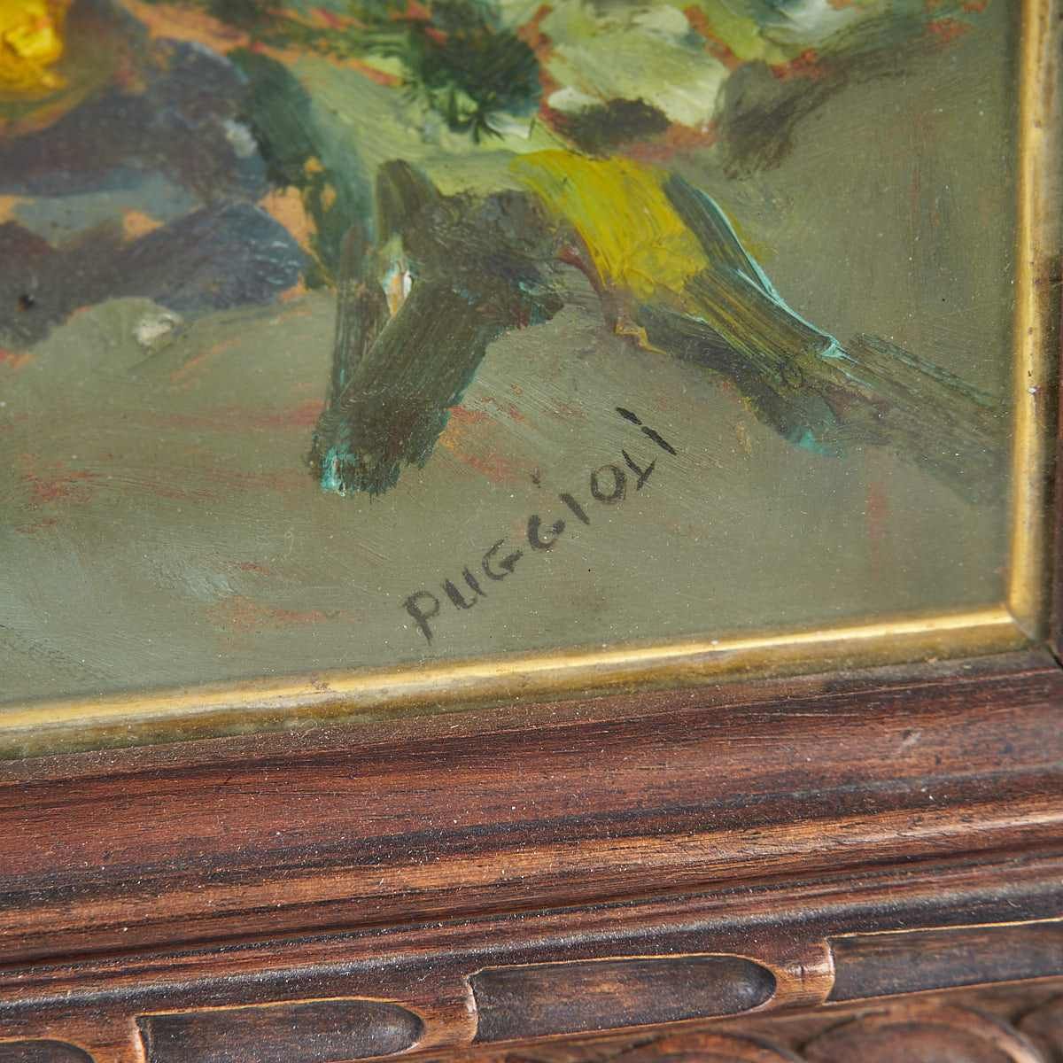 Olieverfschilderij Door Puggioli, Met Antiek Kanon, Ca. Jaren 1950 photo 402.0