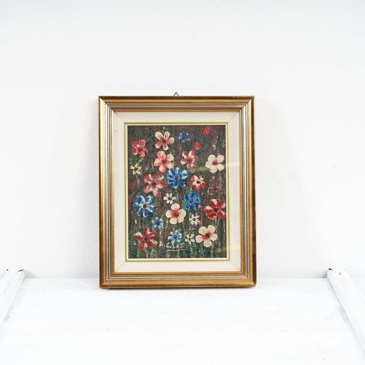 Oil On Vintage Floral Panel With Gilded Frame By A. Culatti, 1970s
