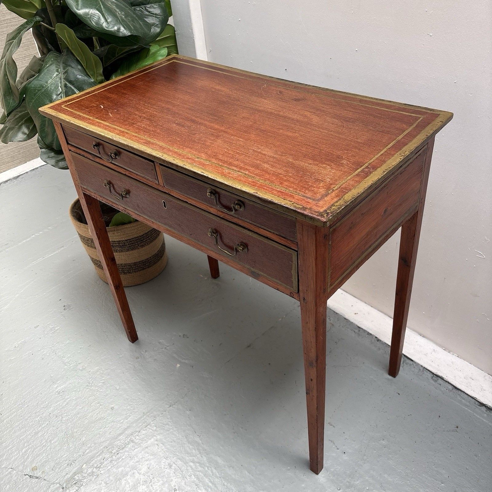 Early 20th Century French Mahogany & Painted Gilt Writing Desk Side Table photo 145.0
