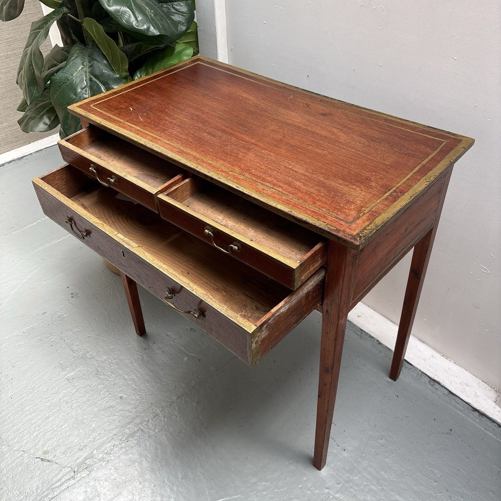 Early 20th Century French Mahogany & Painted Gilt Writing Desk Side Table photo vintage