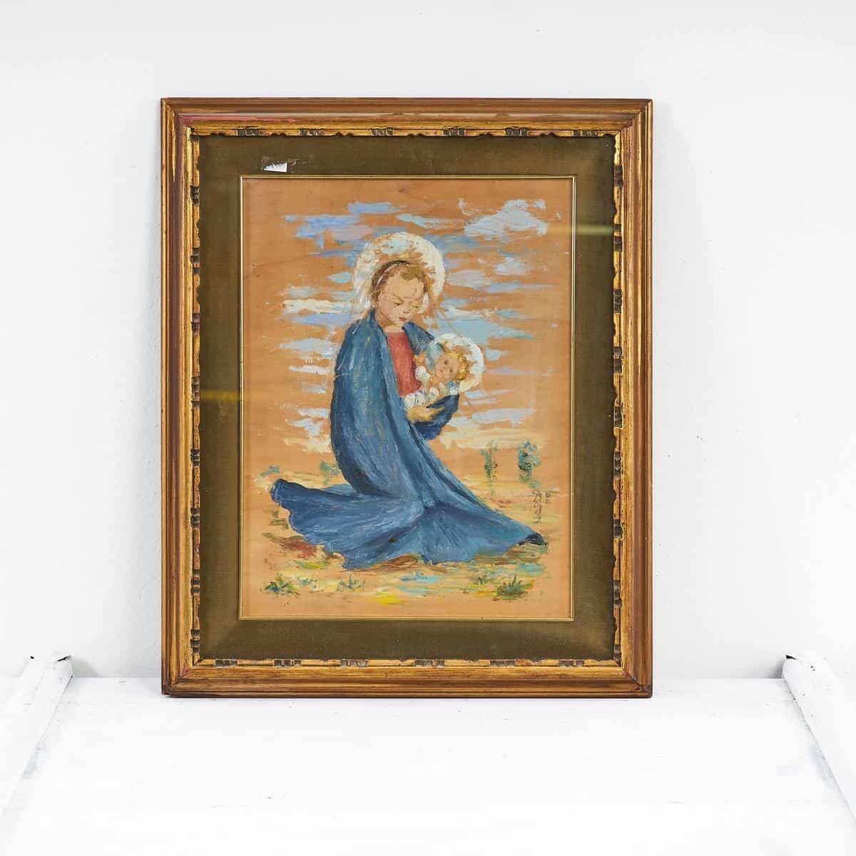 Oil On Panel Sacred Mother And Child Madonna 1960s, 1970s