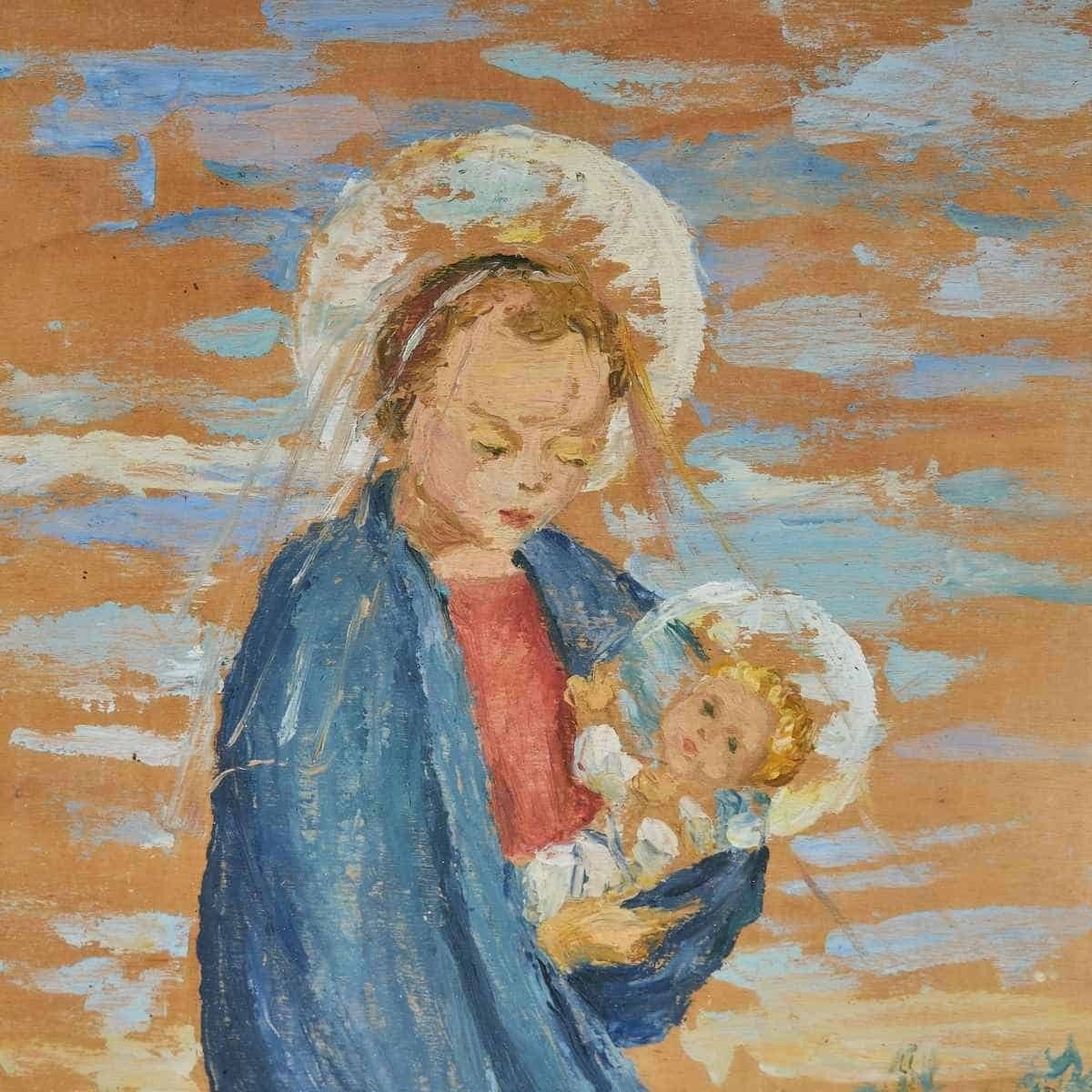 Oil On Panel Sacred Mother And Child Madonna 1960s, 1970s photo furniture