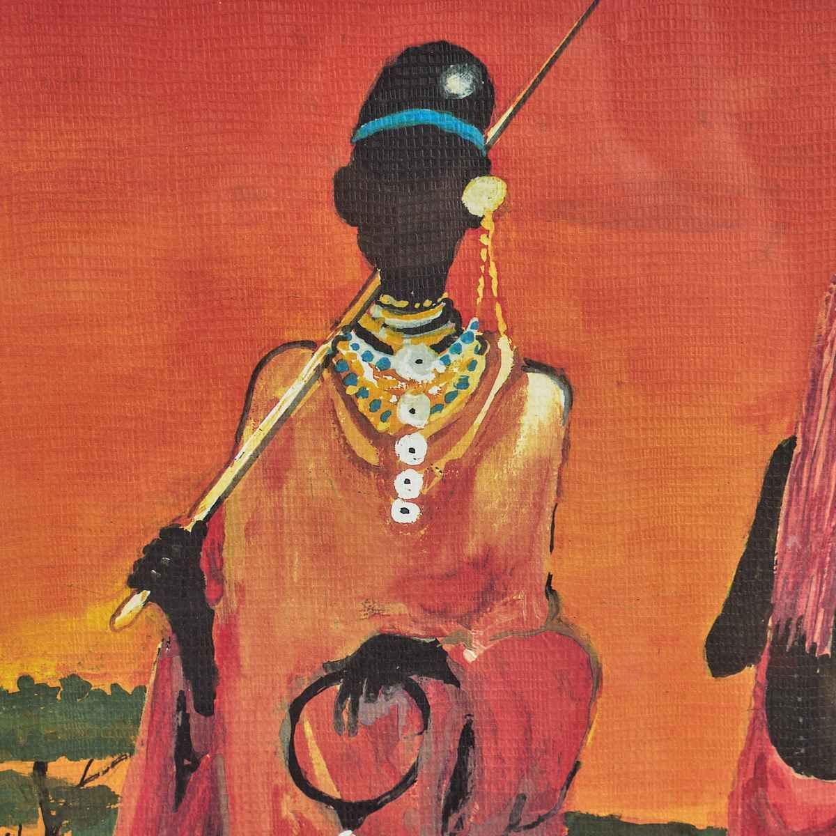 Vintage African Painting On Canvas, Maori Warriors photo furniture